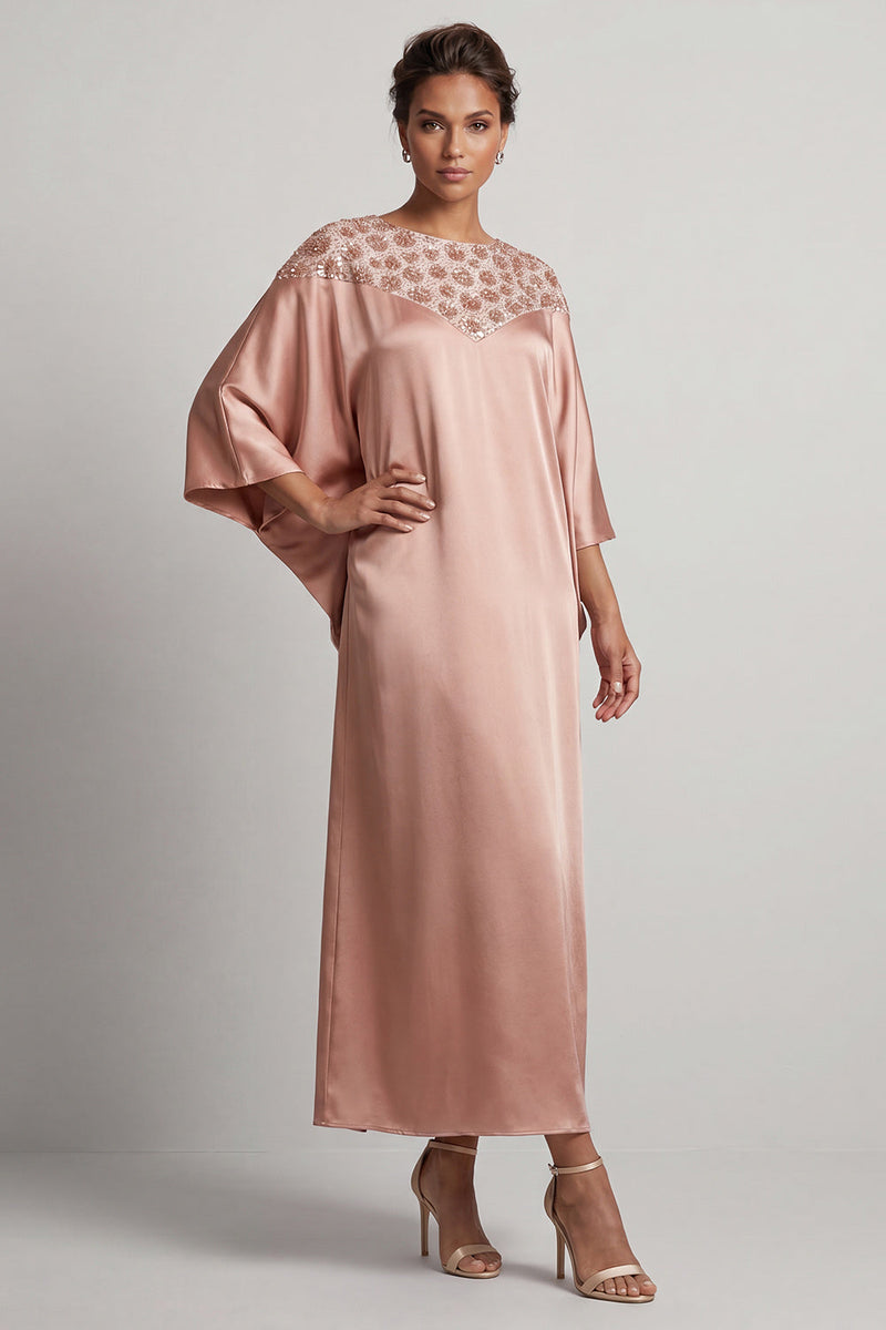 Laden Sie das Bild in den Galerie-Viewer, Blauer Rundhals-Midi-Mutter-der-Braut-Kleid mit Pailletten