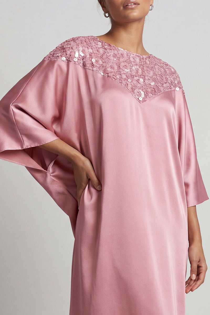 Laden Sie das Bild in den Galerie-Viewer, Blauer Rundhals-Midi-Mutter-der-Braut-Kleid mit Pailletten