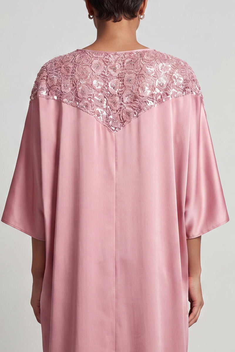 Laden Sie das Bild in den Galerie-Viewer, Blauer Rundhals-Midi-Mutter-der-Braut-Kleid mit Pailletten