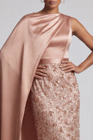 Laden Sie das Bild in den Galerie-Viewer, Blaue Rundhals-Meerjungfrauen-Pailletten Midi Mutter der Braut Kleid mit Seitenumhang