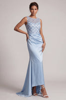 Laden Sie das Bild in den Galerie-Viewer, Himmelblaue Meerjungfrauen-Pailletten, Bateau-Hals, langes Mutter-der-Braut-Kleid