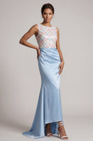 Laden Sie das Bild in den Galerie-Viewer, Himmelblaue Meerjungfrauen-Pailletten, Bateau-Hals, langes Mutter-der-Braut-Kleid