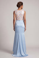Laden Sie das Bild in den Galerie-Viewer, Himmelblaue Meerjungfrauen-Pailletten, Bateau-Hals, langes Mutter-der-Braut-Kleid