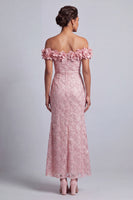 Laden Sie das Bild in den Galerie-Viewer, Rosa schulterlose Meerjungfrauen-Pailletten Midi Mutter der Braut Kleid mit 3D-Blumen