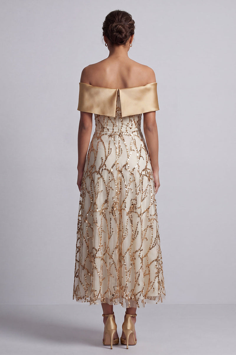 Laden Sie das Bild in den Galerie-Viewer, A-Linie rotes Midi-Mutter-der-Braut-Kleid mit Pailletten