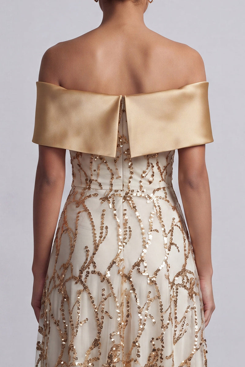 Laden Sie das Bild in den Galerie-Viewer, A-Linie rotes Midi-Mutter-der-Braut-Kleid mit Pailletten