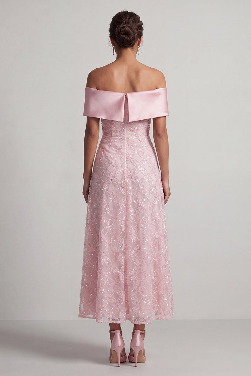 Laden Sie das Bild in den Galerie-Viewer, A-Linie rotes Midi-Mutter-der-Braut-Kleid mit Pailletten