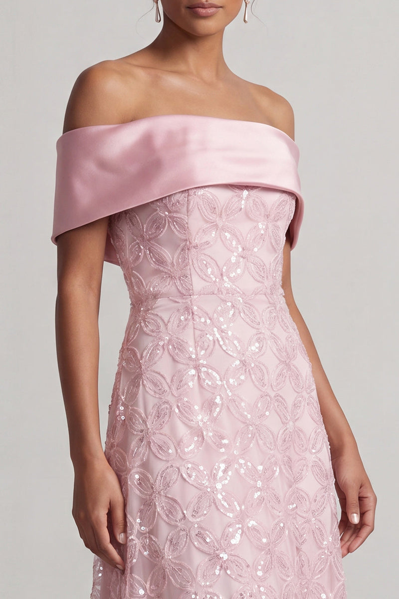 Laden Sie das Bild in den Galerie-Viewer, A-Linie rotes Midi-Mutter-der-Braut-Kleid mit Pailletten
