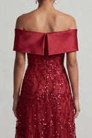Laden Sie das Bild in den Galerie-Viewer, A-Linie rotes Midi-Mutter-der-Braut-Kleid mit Pailletten