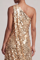 Laden Sie das Bild in den Galerie-Viewer, Glitzerndes silbernes Einschulter-Meerjungfrauen-Asymmetrisches Midi-Mutter-der-Braut-Kleid mit Pailletten