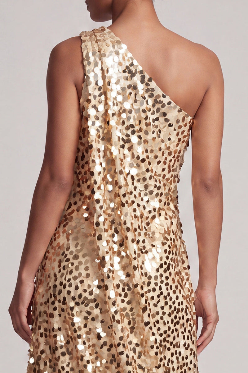 Laden Sie das Bild in den Galerie-Viewer, Glitzerndes silbernes Einschulter-Meerjungfrauen-Asymmetrisches Midi-Mutter-der-Braut-Kleid mit Pailletten