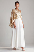 Laden Sie das Bild in den Galerie-Viewer, Einschulter-Champagner-A-Linie Midi-Mutter-der-Braut-Kleid mit Pailletten