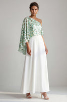 Laden Sie das Bild in den Galerie-Viewer, Einschulter-Champagner-A-Linie Midi-Mutter-der-Braut-Kleid mit Pailletten