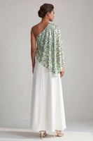 Laden Sie das Bild in den Galerie-Viewer, Einschulter-Champagner-A-Linie Midi-Mutter-der-Braut-Kleid mit Pailletten