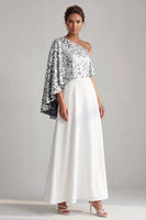 Laden Sie das Bild in den Galerie-Viewer, Einschulter-Champagner-A-Linie Midi-Mutter-der-Braut-Kleid mit Pailletten