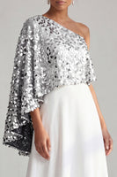 Laden Sie das Bild in den Galerie-Viewer, Einschulter-Champagner-A-Linie Midi-Mutter-der-Braut-Kleid mit Pailletten
