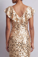 Laden Sie das Bild in den Galerie-Viewer, Meerjungfrauen-Silber-V-Ausschnitt-Asymmetrische Pailletten-Midi-Mutter-der-Braut-Kleid mit Rüschen