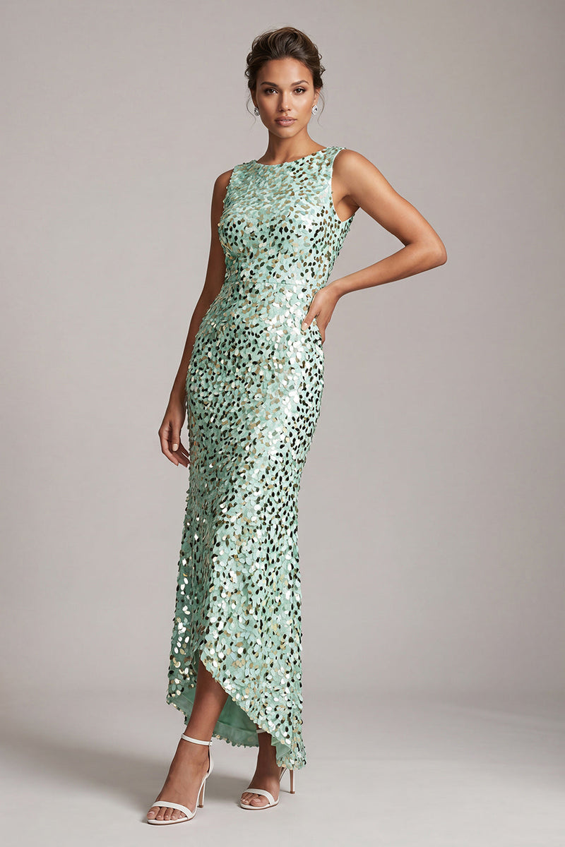 Laden Sie das Bild in den Galerie-Viewer, Glitzerndes grünes Meerjungfrauen-Umlauf-Midi-Kleid mit Pailletten