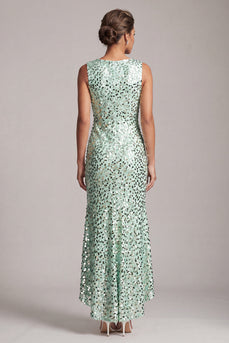 Glitzerndes Grünes Meerjungfrauen Midi-Kleid mit Pailletten