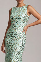 Laden Sie das Bild in den Galerie-Viewer, Glitzerndes grünes Meerjungfrauen-Umlauf-Midi-Kleid mit Pailletten