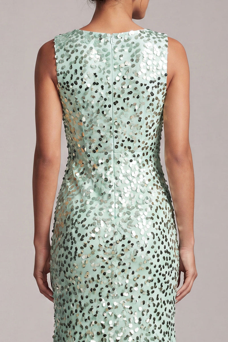 Laden Sie das Bild in den Galerie-Viewer, Glitzerndes grünes Meerjungfrauen-Umlauf-Midi-Kleid mit Pailletten