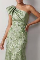 Laden Sie das Bild in den Galerie-Viewer, Pfirsich-Meerjungfrau, eine Schulter asymmetrische Pailletten, Midi-Mutter-der-Braut-Kleid