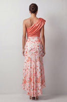 Laden Sie das Bild in den Galerie-Viewer, Pfirsich-Meerjungfrau, eine Schulter asymmetrische Pailletten, Midi-Mutter-der-Braut-Kleid
