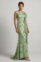 Laden Sie das Bild in den Galerie-Viewer, Champagner-Meerjungfrauen-Pailletten Bateau-Ausschnitt Langes Mutter-der-der-Braut-Kleid mit Rüschen