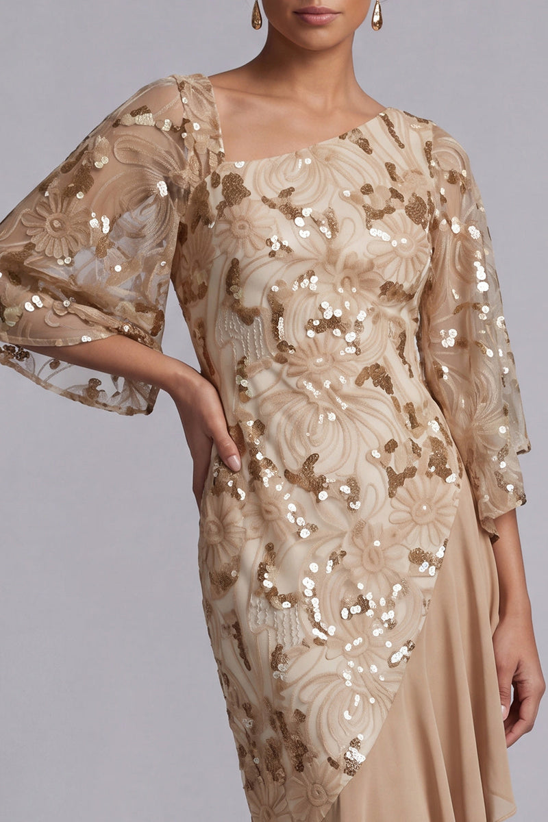 Laden Sie das Bild in den Galerie-Viewer, Wassermelonen-Meerjungfrau-Asymmetrische Pailletten Mutter-der-Braut-Kleid mit Rüschen
