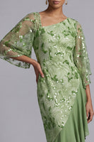 Laden Sie das Bild in den Galerie-Viewer, Wassermelonen-Meerjungfrau-Asymmetrische Pailletten Mutter-der-Braut-Kleid mit Rüschen