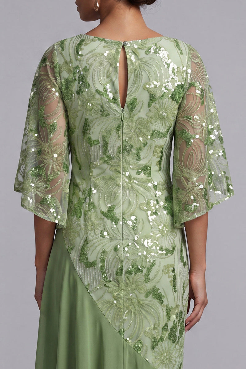 Laden Sie das Bild in den Galerie-Viewer, Wassermelonen-Meerjungfrau-Asymmetrische Pailletten Mutter-der-Braut-Kleid mit Rüschen