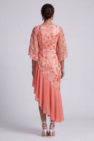 Laden Sie das Bild in den Galerie-Viewer, Wassermelonen-Meerjungfrau-Asymmetrische Pailletten Mutter-der-Braut-Kleid mit Rüschen