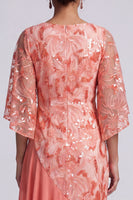 Laden Sie das Bild in den Galerie-Viewer, Wassermelonen-Meerjungfrau-Asymmetrische Pailletten Mutter-der-Braut-Kleid mit Rüschen