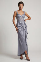 Laden Sie das Bild in den Galerie-Viewer, Weißes Meerjungfrauen-Korsett mit gerafften Pailletten Midi-Mutter-der-Braut-Kleid mit Rüschen