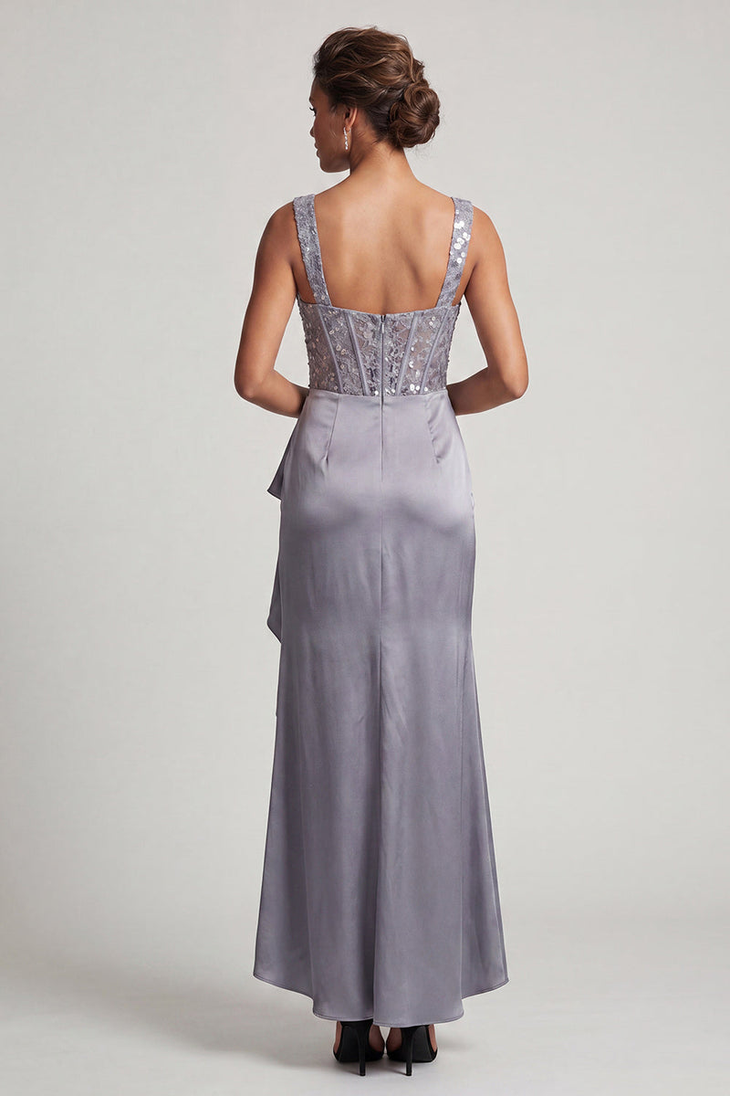 Laden Sie das Bild in den Galerie-Viewer, Weißes Meerjungfrauen-Korsett mit gerafften Pailletten Midi-Mutter-der-Braut-Kleid mit Rüschen