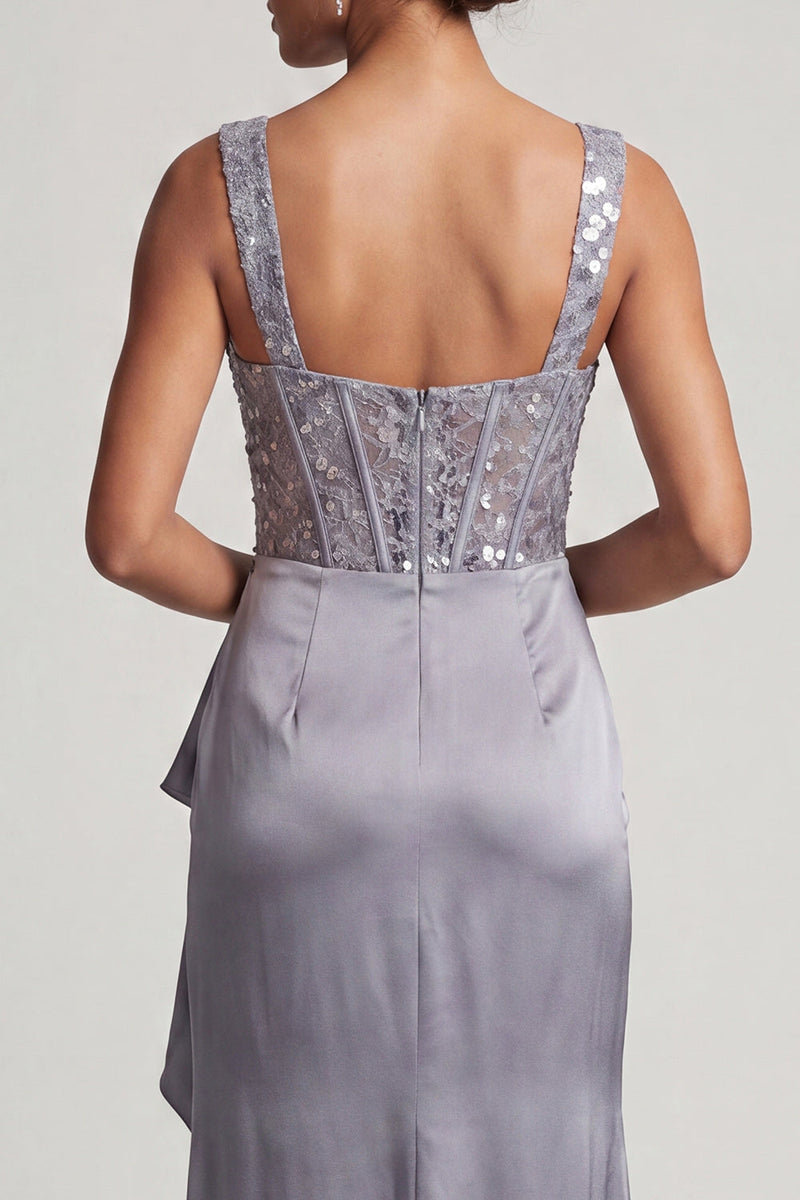 Laden Sie das Bild in den Galerie-Viewer, Weißes Meerjungfrauen-Korsett mit gerafften Pailletten Midi-Mutter-der-Braut-Kleid mit Rüschen