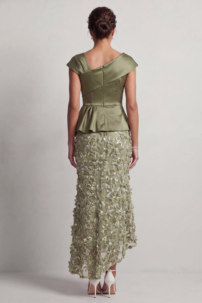 Laden Sie das Bild in den Galerie-Viewer, Blaue Meerjungfrau, asymmetrisches gerafftes Blumen-Midi-Kleid Mutter der Braut