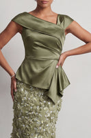 Laden Sie das Bild in den Galerie-Viewer, Blaue Meerjungfrau, asymmetrisches gerafftes Blumen-Midi-Kleid Mutter der Braut