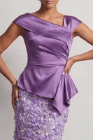Laden Sie das Bild in den Galerie-Viewer, Blaue Meerjungfrau, asymmetrisches gerafftes Blumen-Midi-Kleid Mutter der Braut