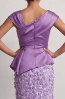 Laden Sie das Bild in den Galerie-Viewer, Blaue Meerjungfrau, asymmetrisches gerafftes Blumen-Midi-Kleid Mutter der Braut