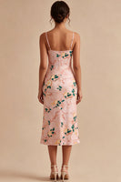 Laden Sie das Bild in den Galerie-Viewer, Rosa Meerjungfrauen-Blumen-Spaghettiträger Midi-Kleid