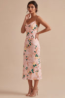 Laden Sie das Bild in den Galerie-Viewer, Rosa Meerjungfrauen-Blumen-Spaghettiträger Midi-Kleid