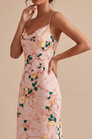 Laden Sie das Bild in den Galerie-Viewer, Rosa Meerjungfrauen-Blumen-Spaghettiträger Midi-Kleid