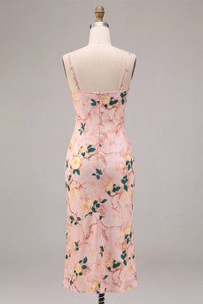 Rosa Meerjungfrauen Blumen Spaghettiträger Midi-Kleid