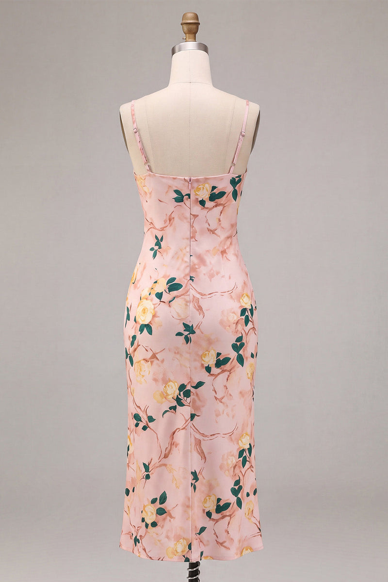 Laden Sie das Bild in den Galerie-Viewer, Rosa Meerjungfrauen-Blumen-Spaghettiträger Midi-Kleid