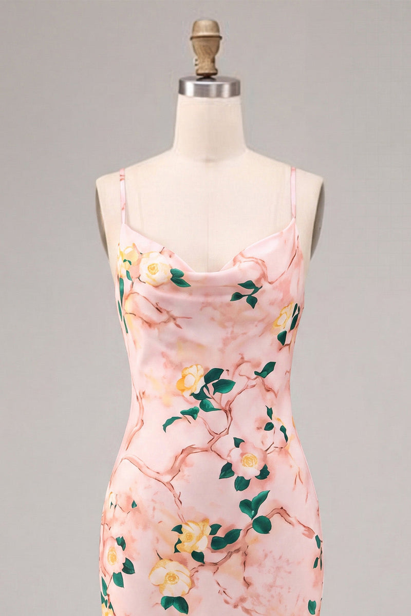 Laden Sie das Bild in den Galerie-Viewer, Rosa Meerjungfrauen-Blumen-Spaghettiträger Midi-Kleid