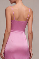Laden Sie das Bild in den Galerie-Viewer, Fuchsia Satin mit Meerjungfrauen-Spaghettiträgern Midi-Kleid mit Schlitz