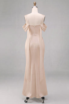 Leichtes Champagner Kaltschulter Meerjungfrauen Midi-Kleid