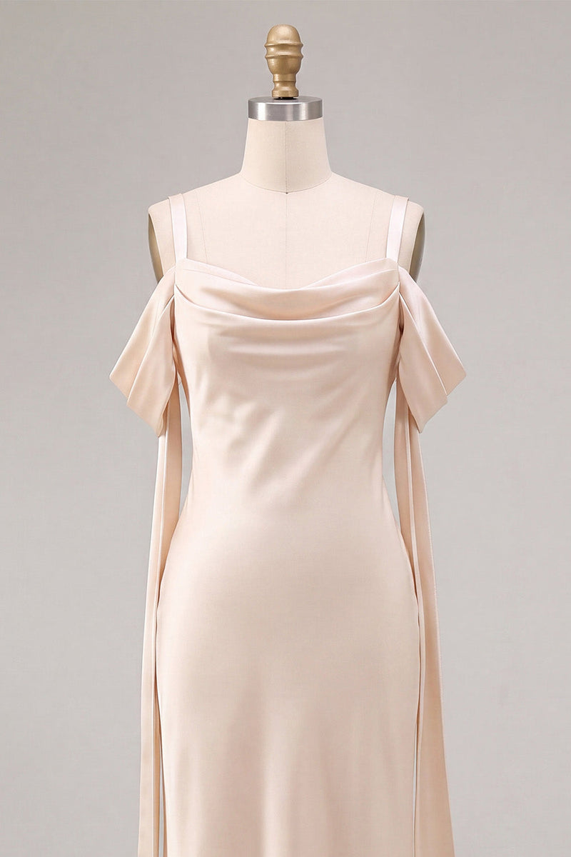 Laden Sie das Bild in den Galerie-Viewer, Leichtes Champagner-Kaltschulter-Meerjungfrauen-Midi-Kleid