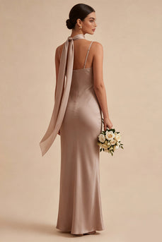 Meerjungfrauen Dusty Rose Satin Spaghettiträger Maxikleid mit Halsschal
